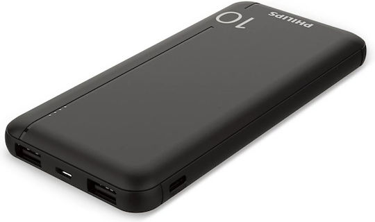 Philips DLP1810CB/GRS Power Bank 10000mAh 37W with 2 USB-A Ports and USB-C Port Black