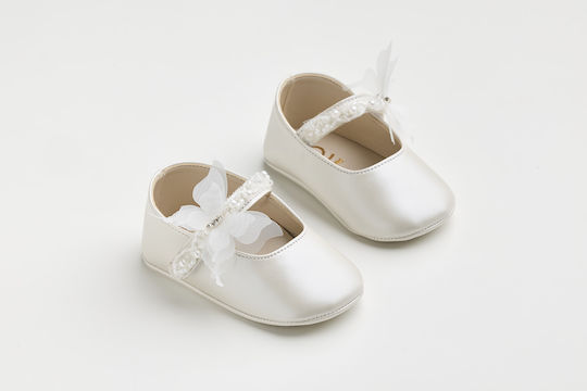 Ever Kid Pantofi De Botez Pentru Fetițe Balerine Papuci De Botez Cu Talpă Moale Off White