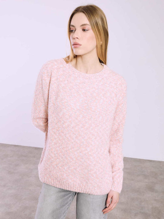 Celestino Women's Melange Sweater Loose Fit Pink