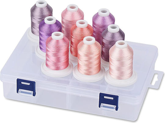 Set Fire De Broderie 9 Bobine 730 M Cutie De Depozitare Multicolor Nuanțe Roz