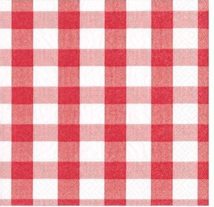 Caspari Party Napkins Red Gingham Paper Cocktail 12.5x12.5cm 20 Pieces