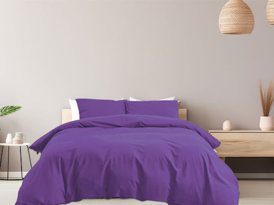 Σετ Παπλωματοθήκη Βαμβακερή 160x240cm Μονή με Μαξιλαροθήκη Μωβ