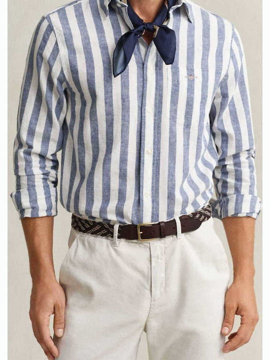 Long-sleeved Linen Shirt Striped Blue