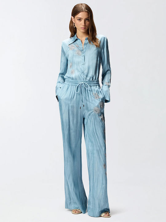 Дамско Текстил Панталон с Ластик Light Blue