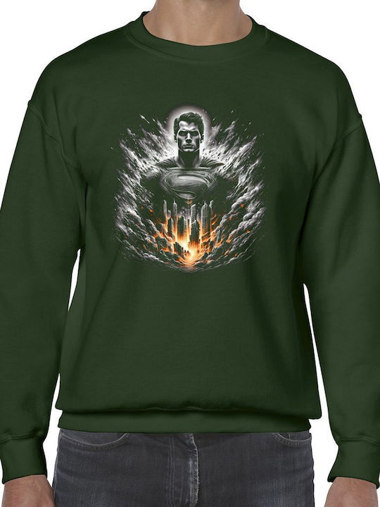 Crewneck Sweatshirt Superman Metropolis Rebirth Pop Culture Forest Green