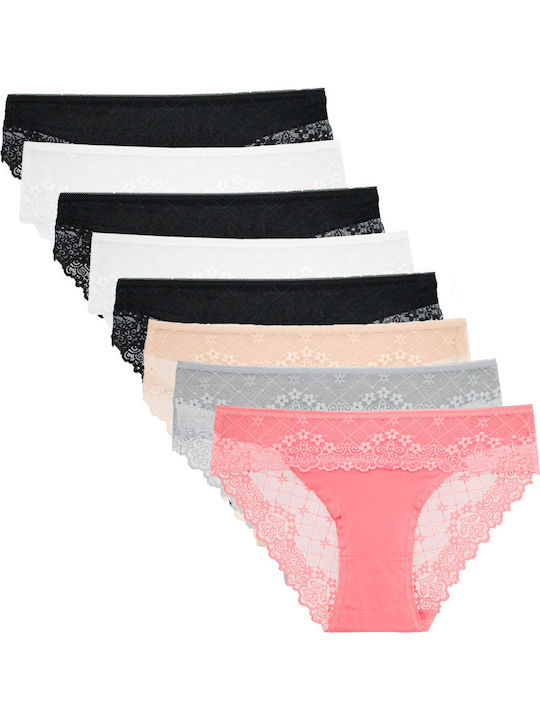 Ψηλόμεσα Γυναικεία Slip MultiPack με Δαντέλα Multicolour