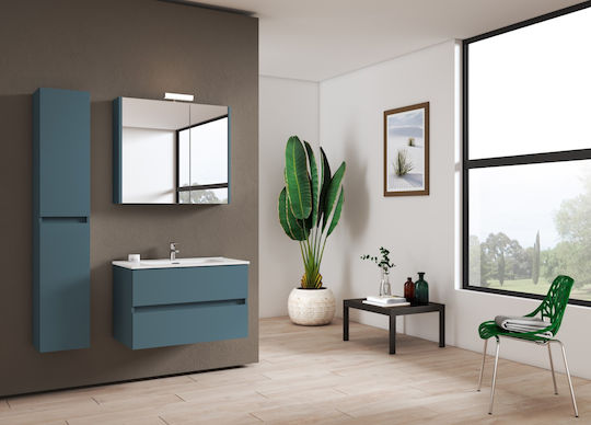 Piccadilly Blat cu Lavoar, Oglindă & Coloană Melamină Pacific Blue