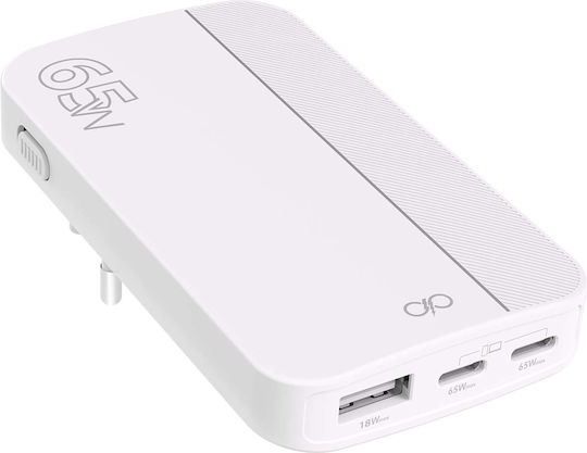 Force Power Външна Батерия 10000mAh 65W с USB-A Изходен Порт и 2 USB-C Изходни Порта Power Delivery Бяла