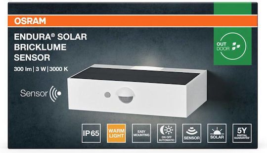 Osram Montat pe perete Lampă Solară 3W 300lm Alb Cald 3000K cu Senzor de Mișcare IP65