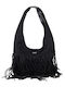 Women's Shoulder Bag Suede with Fringes Black