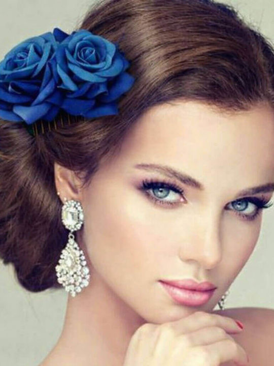 Двойни Цветя За Коса Рози Гребен Сини "twin Roses"