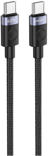 Foneng Braided USB 2.0 Cable USB-C male - USB-C 60W Μαύρο 1m
