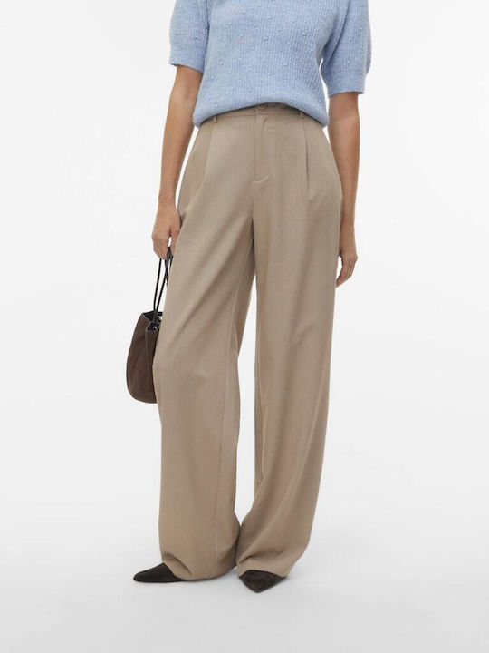 Damen Hoch tailliert Stoff Hose in Weiter Linie Silver Mink