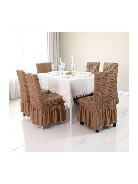 SpitiBazaar Ελαστικό Κάλυμμα Καρέκλας Μόκα με Βολάν 6τμχ