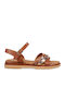 Flache Sandalen für Damen mit Riemen in Tabac Braun Farbe