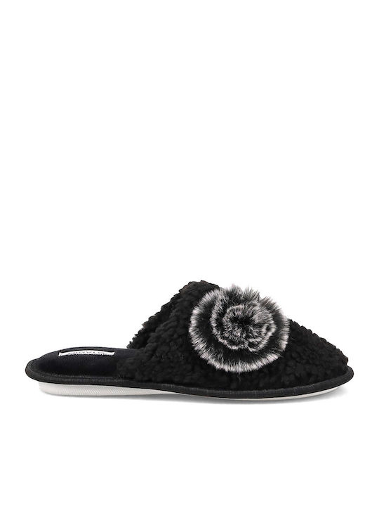 Winter Women's Slippers with Fur Black