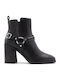 Leder Damen Stiefeletten Schwarz