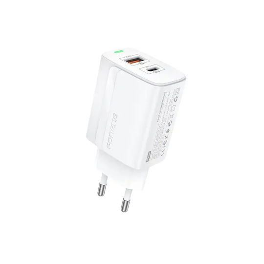 Foneng Charger Without Cable with USB-A Port and USB-C Port 20W Power Delivery Whites (EU66)
