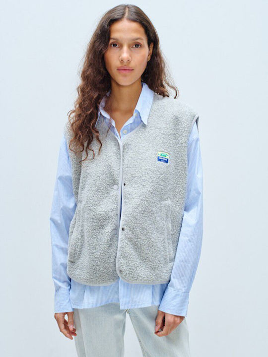 Kurze Ärmellose Fleece Damen Strickjacke mit Reissverschluss Melange