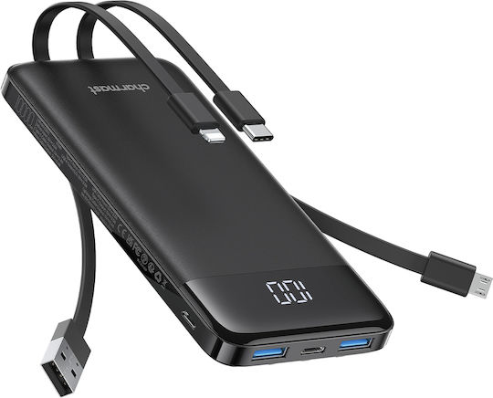 Charmast W1148 Power Bank 10000mAh 20W with 2 USB-A Ports and USB-C Power Delivery Port Black