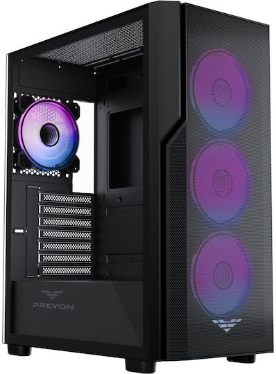 Preyon Nest Aero Gaming Full Tower Κουτί Υπολογιστή με Πλαϊνό Παράθυρο και ARGB Φωτισμό Μαύρο