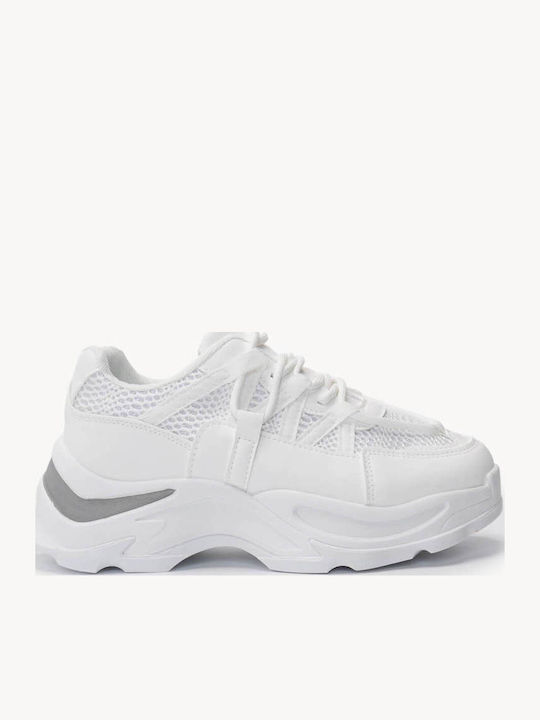 Λευκά Sneakers Συνδυασμό Mesh Συνθετικού Υλικού