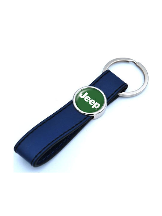 Leder Schlüsselanhänger Mit Blauem Logo Emaille Jeep 10282-k
