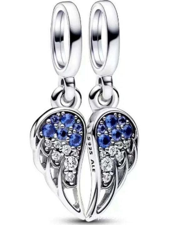 Silver Star Hängender Engelsflügel Charm aus Silber Blau