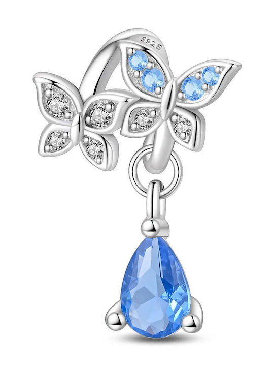Charm Fluture din Argint cu Zircon Albastru