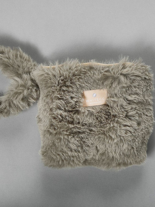 Furry Toiletry Bag Zipper T400-3 Khaki Handle Furry White Egg 16x20 1pc