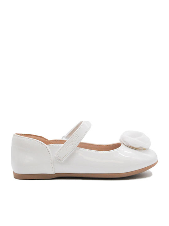 Kids Ballerinas with Hoop & Loop Closure Patent Leather White