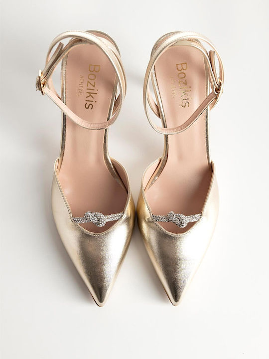 Synthetic Leather Pointed Toe Stiletto Gold High Heels