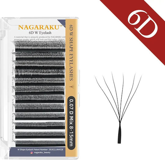 Nagaraku 6d W Shape Eyelash Extension 0.07c Mix 8-15mm