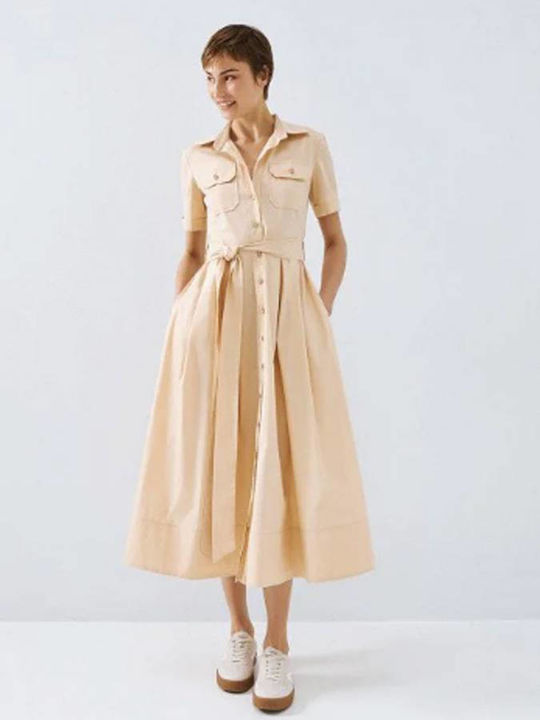 Καλοκαιρινό Midi Σεμιζιέ Φόρεμα Beige