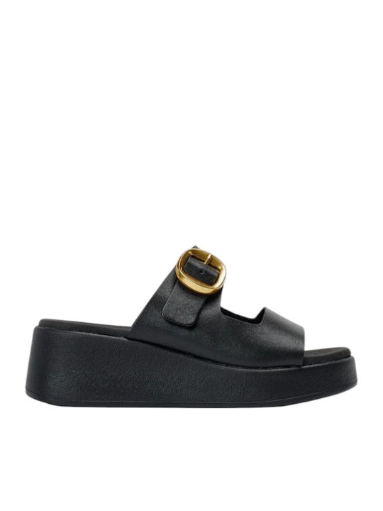 Ragazza Black Leather Platforms Adjustable Strap