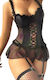 Set Lingerie Impresionant Vinil și Detalii Cu Șireturi Negru
