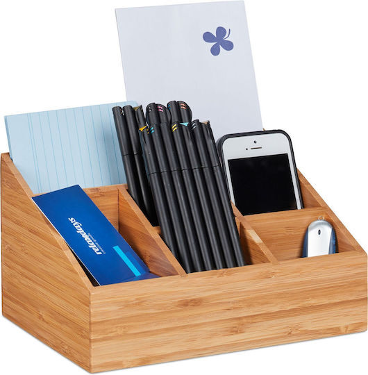 Desk Organizer 6 Compartments Relaxdays Bamboo