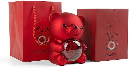 Elemar Künstliche Rose mit Teddybär – Drehbarer Schmuckkästchen