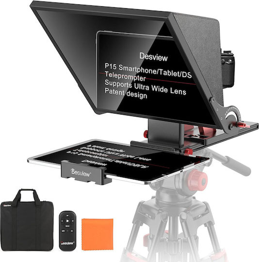 Kit Teleprompter 15 Inch Pentru Camere DSLR Control De La Distanță Compatibil Cu Smartphone-uri Tablete Până La 15,3 Inch Metal Montură 1/4 Inch Geantă De Transport Cu Spațiu De Depozitare