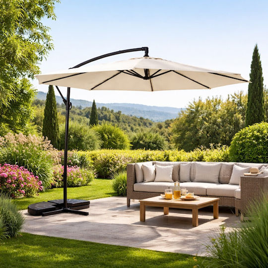 Garten & Terrassen Sonnenschirm Bodenständer Rund Aluminium Banana Ecru Ø3m