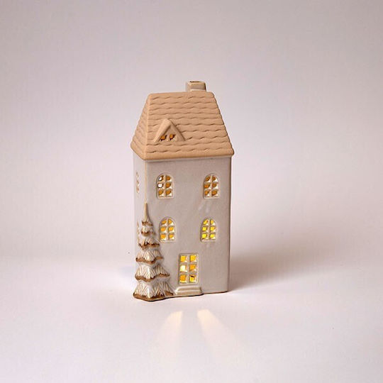 Estheti Keramisches Haus Beleuchtet Off Weiß 9,4x8x19,5cm 2 Stücke 600-48110