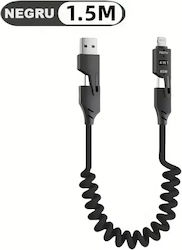 Cablu De Date 4-În-1 Încărcare Rapidă Usb Lightning Type-C Flexibil Compact 1.5m Negru Abyz