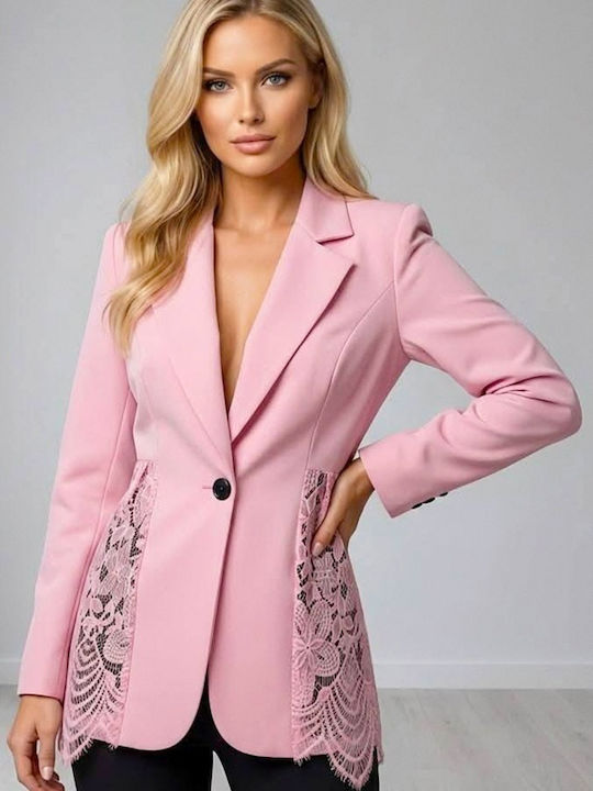 Μακρύ Γυναικείο Σακάκι Pink