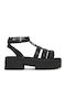 Leder Flache Sandalen für Damen in Schwarz Farbe