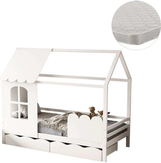 Kids Bed Single with Mattress and Storage Space White 90x190cm