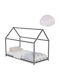 Pat Pentru Copii Clasic Single Cu Saltea Gri 90x190cm