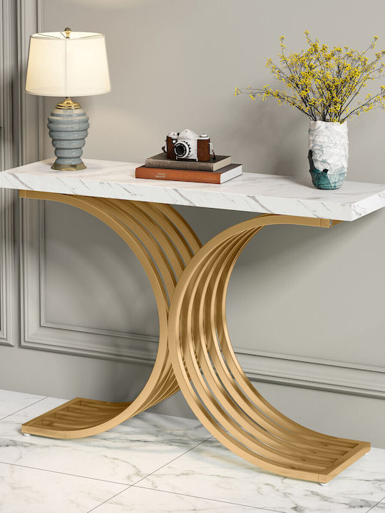 Конзолна маса Метална с Мраморно Покритие White/gold Д105xШ30xВ80cm
