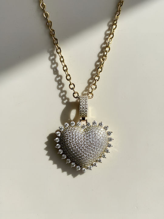 Chrysothemiss Γυναικείο Κολιέ Luna Heart Καρδιά Λευκές Πέτρες Ζιργκόν