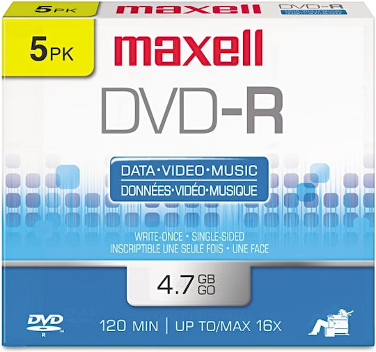 Maxell Εγγράψιμα DVD-R 16x 4.7GB Cake Box 5τμχ