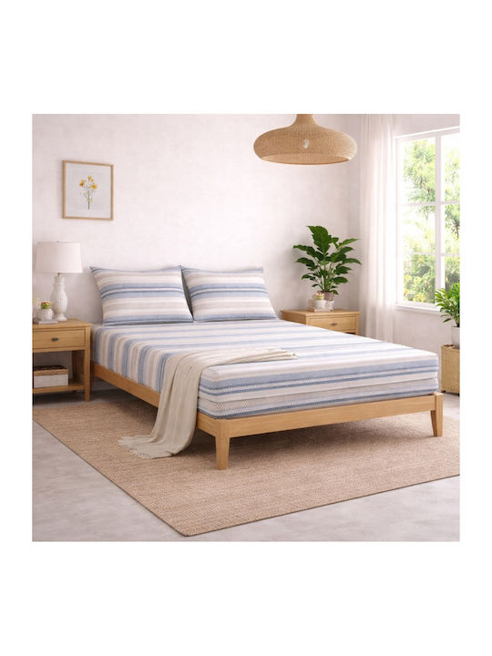 My Home Luxury Arbia Set Bed Sheet with 2 Pillowcases Super-Double with Rubber Hugger 160x200cm Beige 3 Pieces